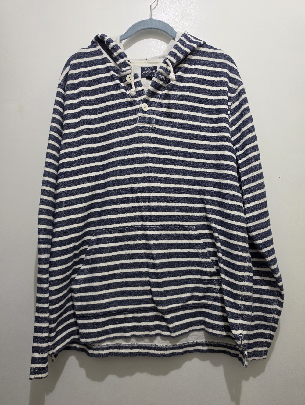 J. Crew Navy and White Striped Hooded Sweater XL